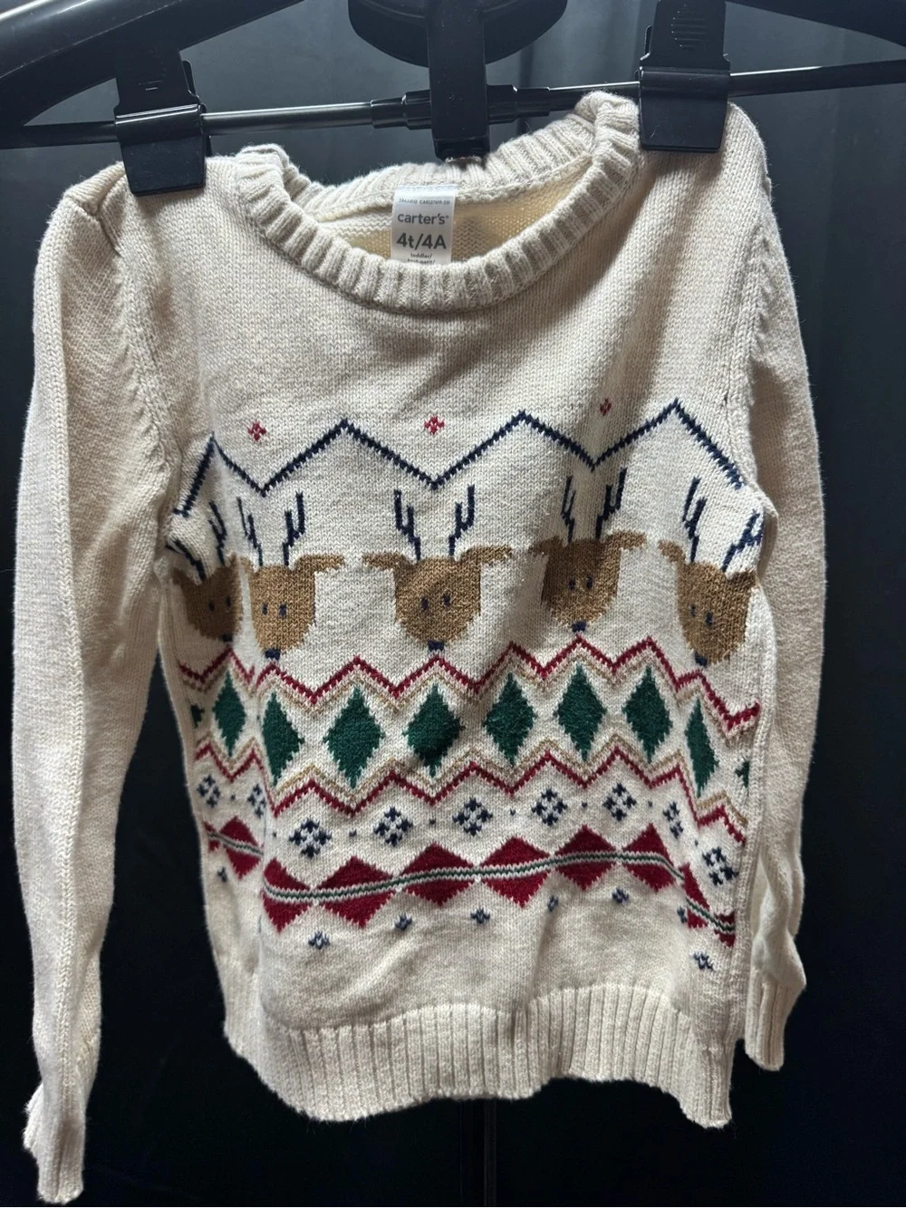 Carter's Cream Sweater with Festive Reindeer and Geometric Pattern